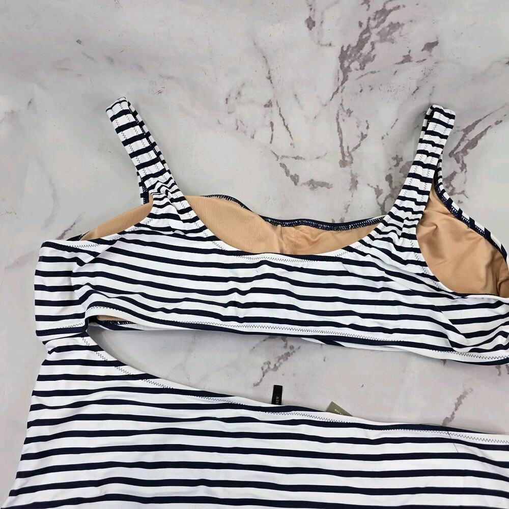 J Crew One Piece 24 3X Blue Striped Square Neck Cut Out Bikini Swim Suit - Picture 5 of 11